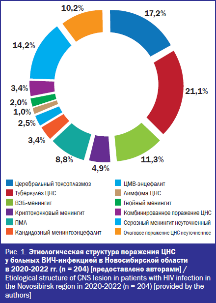 Этиологическая структура поражения ЦНС у больных ВИЧ-инфекцией в Новосибирской области в 2020-2022 гг